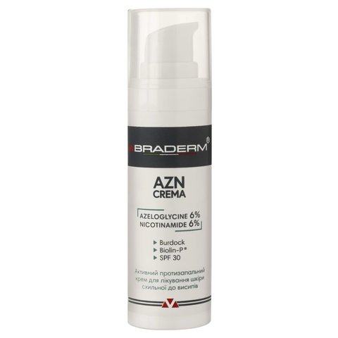 Braderm AZN SPF 30 Cream 30 мл (Денний зволожувальний крем з пребіотиками) bra02 фото